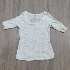 Express Gray and White Fitted 3/4 Sleeve Blouse